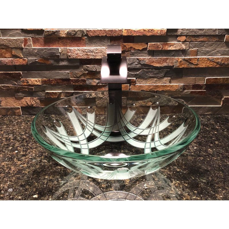 Elegant Glass Engraving Studio 16.5 " Glass Circular Bathroom Sink