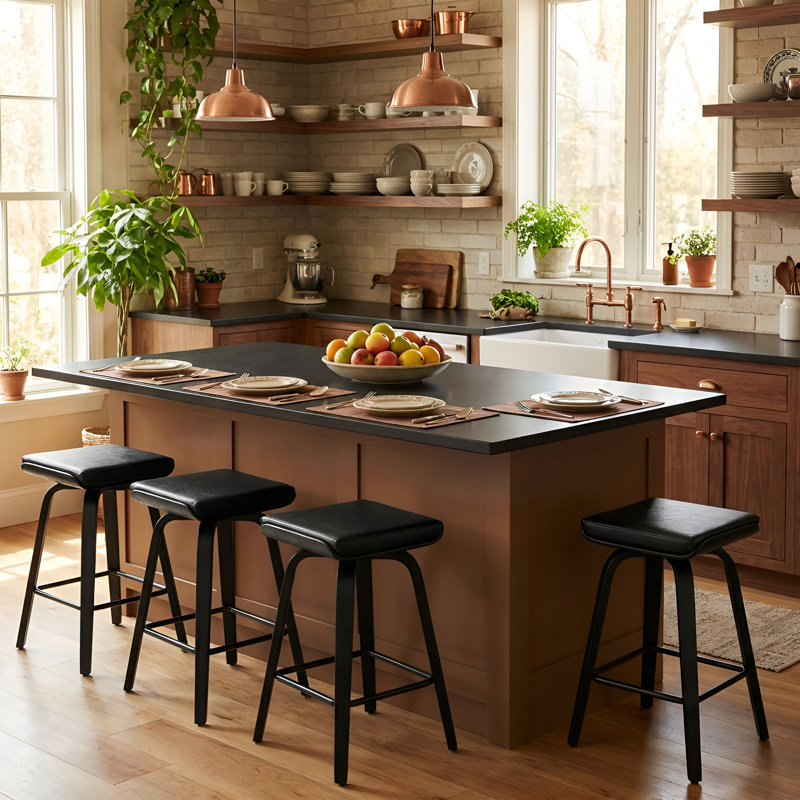 Tabouret de bar moderne rembourré avec structure en bois, tabouret de bar à hauteur de comptoir pour îlot de cuisine, bar à café (ensemble de 4)