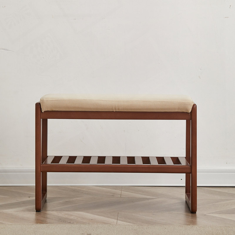 Solid Wood Shoe Bench, Beech Wood Storage Rack Organizer with High Rebound Sponge Cushion , Brown