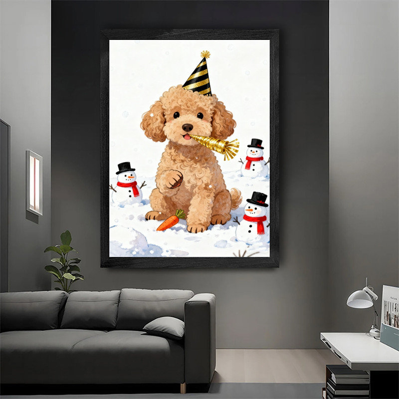 Cadre noir encadré noir fantaisiste caniche, H 25 po x l 17 po