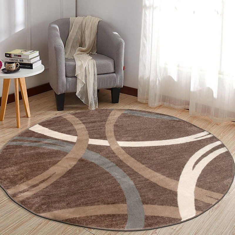 Tapis à motif géométrique Arnaldur, Rond 8 pi, Brun