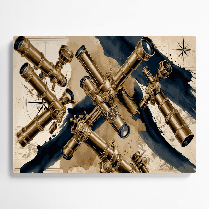 Art mural en métal, "Nautical Telescopes" beige, H 24 po x l 36 po
