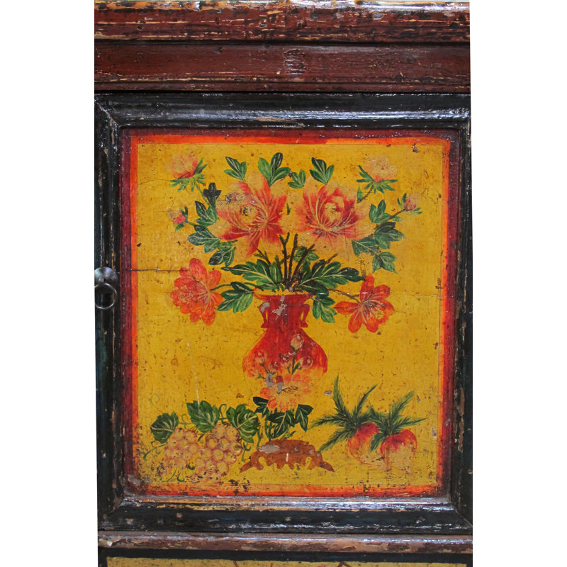 Late 19th Century Hand-Painted Botanical Mural Buffet