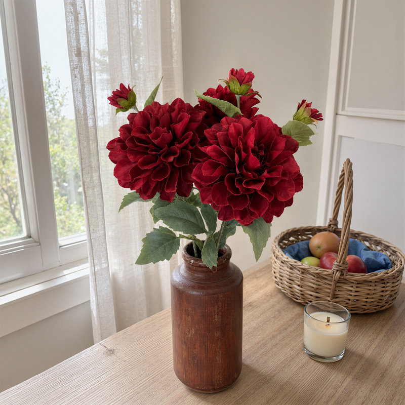 Dahlia arrangement fausses fleurs rouge-rouge (ensemble de 3), Rouge