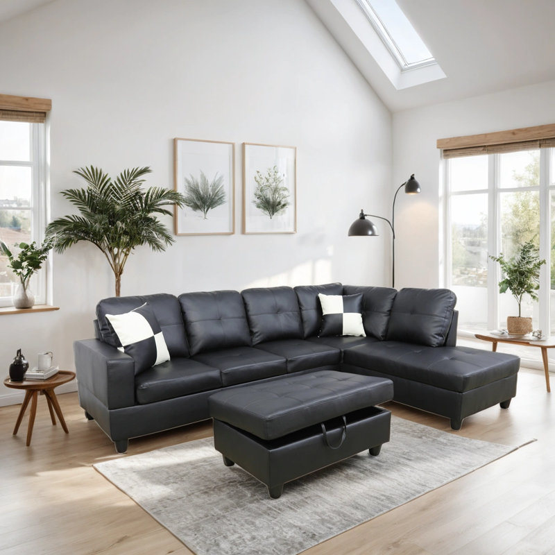 Maumee Upholstered Sectional, Black, Right Hand Facing