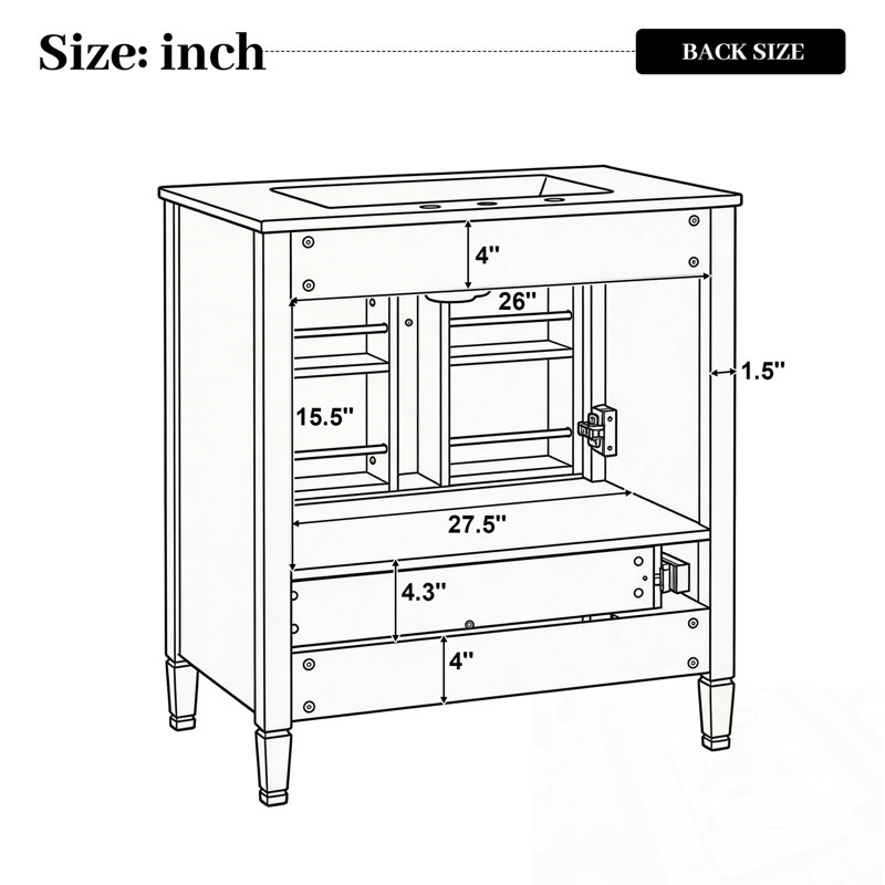 Bathroom Vanity with Ceramic Sink, Soft-Close Doors and Drawer, White
