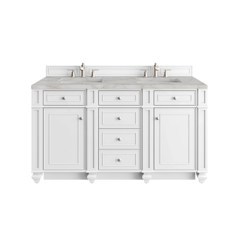 Bristol 60 in. Double Vanity, Bright White, Victorian Silver, 8" Widespread