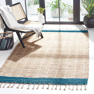 Abbie-J Striped Handwoven Cotton/Jute Blue/Beige Area Rug