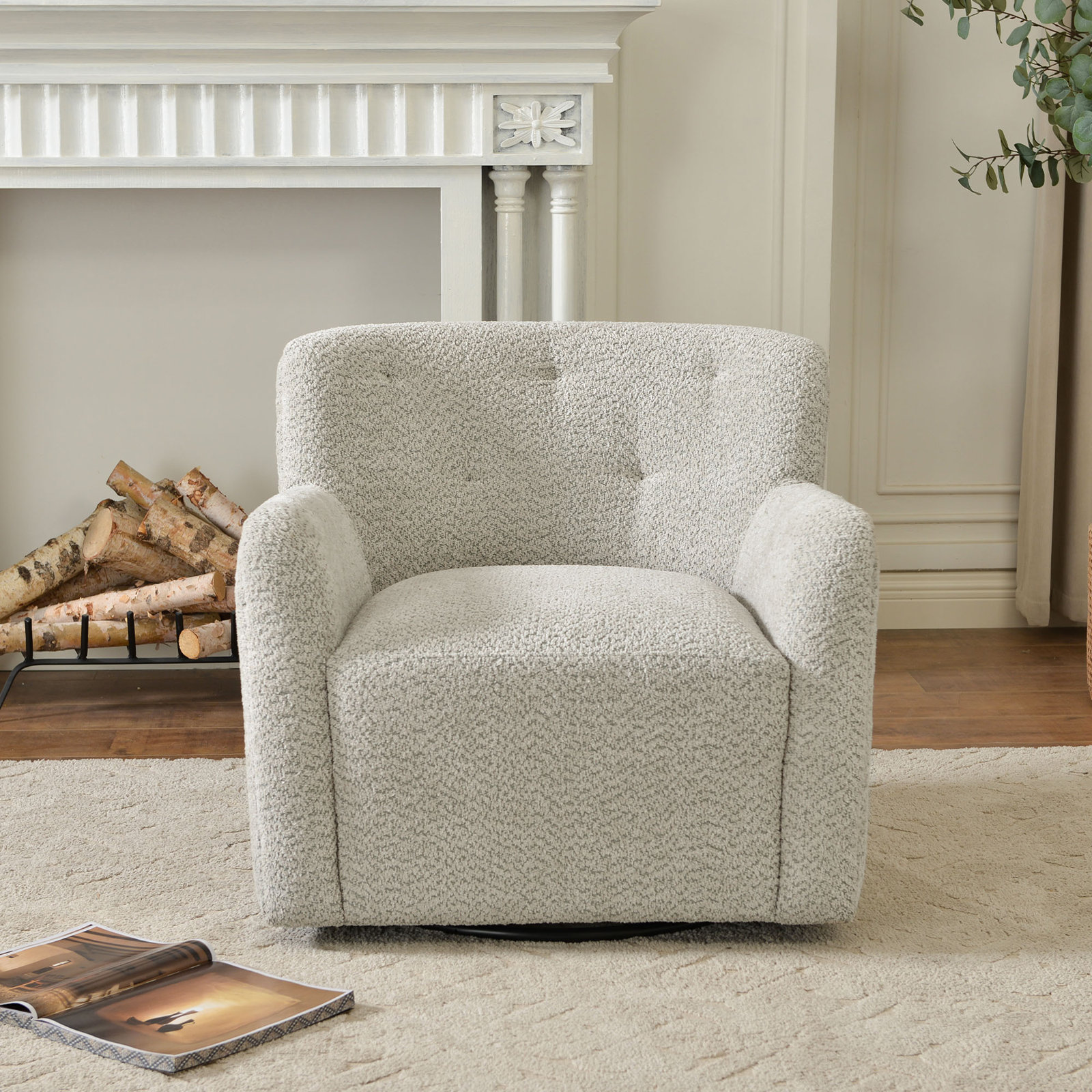 Fae Chenille Upholstered Swivel Armchair, Moss Gray Textured Chenille