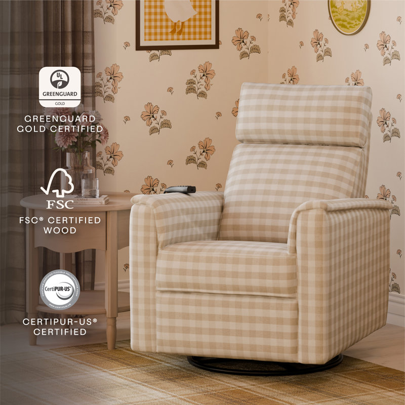 Willa Deluxe Power Recliner and Swivel Glider with Heat and Massage, Tan Gingham