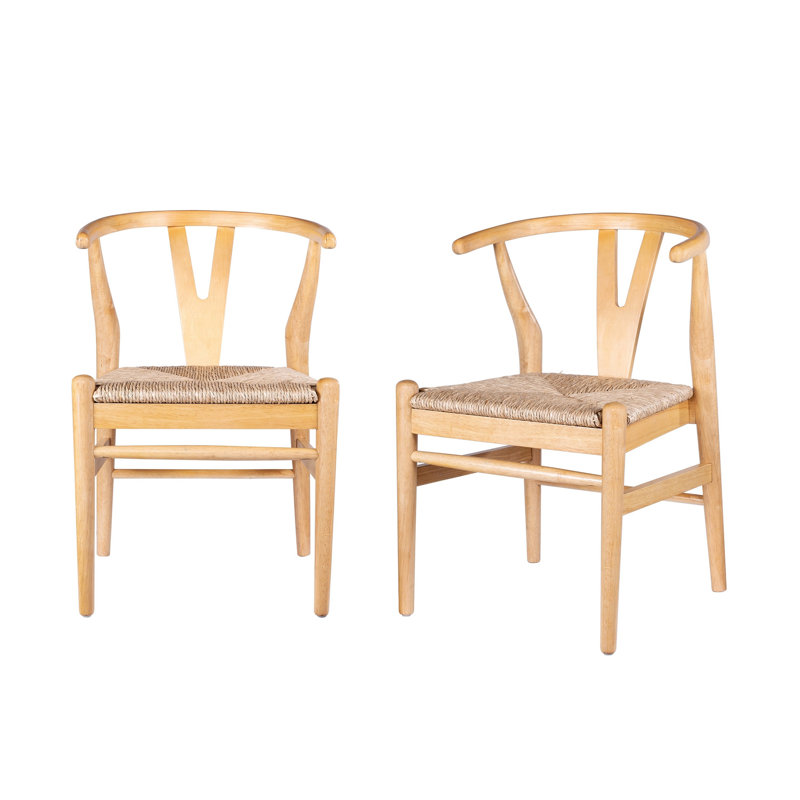 Cera Dining Chair Set Of 2, Handwoven Rope, Wood, Natural Brown/Beige