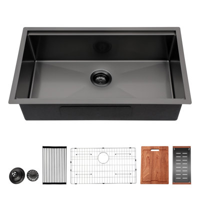 30 In. Undermount Single Bowl 16-gauge Stainless Steel Kitchen Workstation Round Corner Sink With Bottom Grid