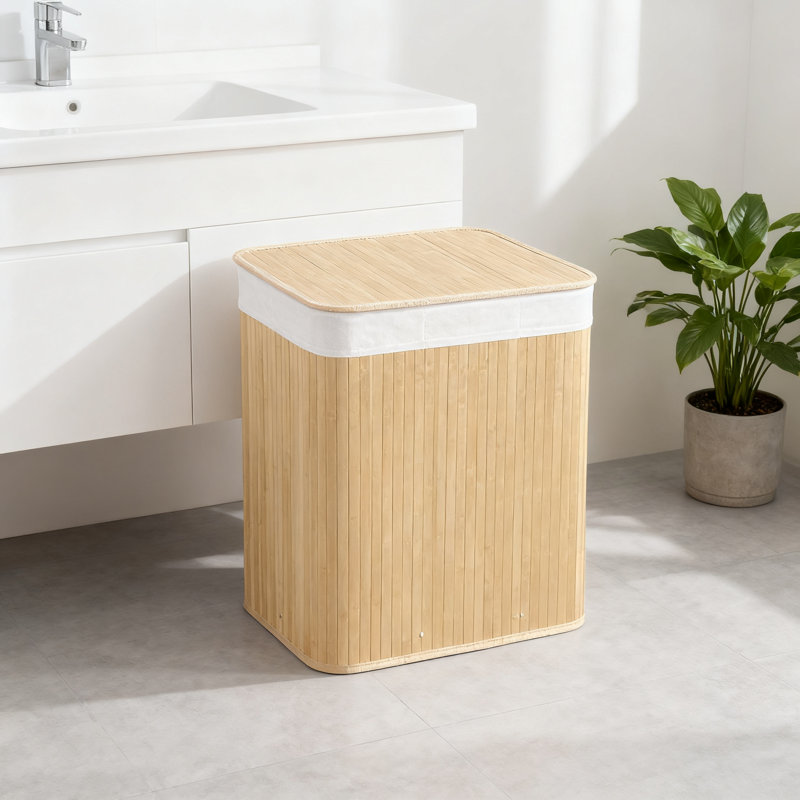 3-Section Collapsible Laundry Hamper With Lid, 150L Large Capacity Bamboo Clothes Sorting Basket With Handles For Bedroom Bathroom Dorm Organization