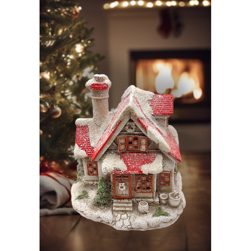 Ornement de Noël en céramique - Maison festive recouverte de neige par F07N7-18