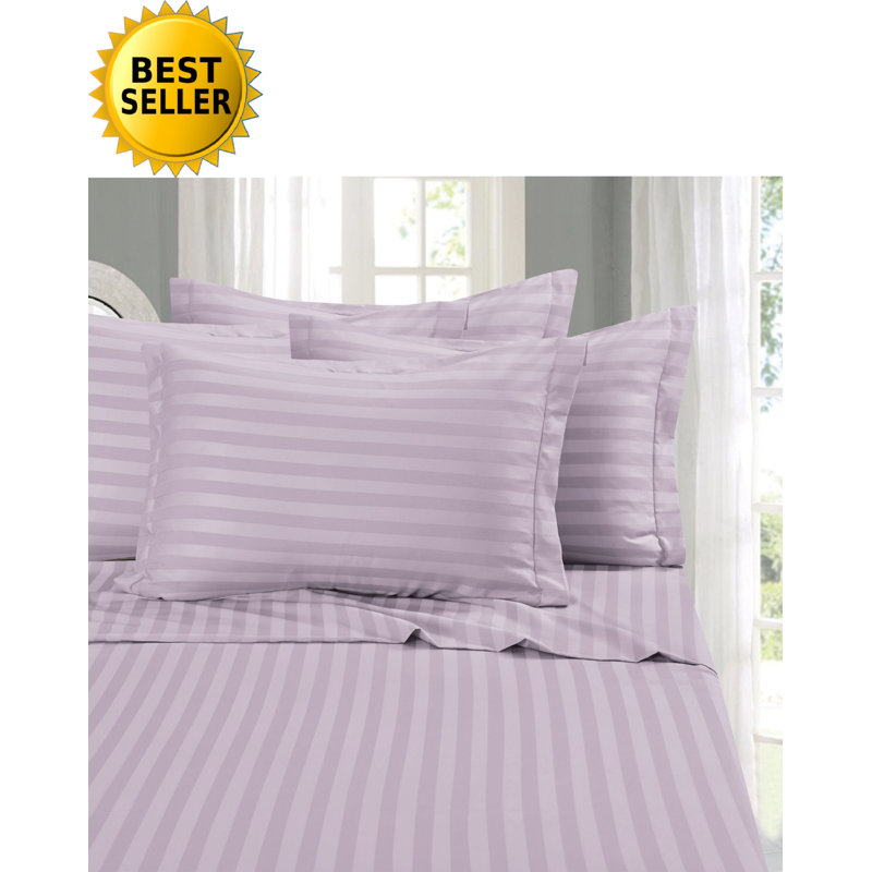 Ensemble de literie à rayures damassées 6 pièces Elegant Comfort, microfibre 1500 fils, infroissable, Lilas, California King