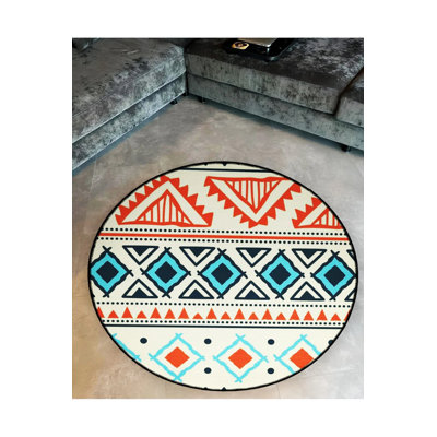 Tapis décoratif moderne bleu et orange à base tissée