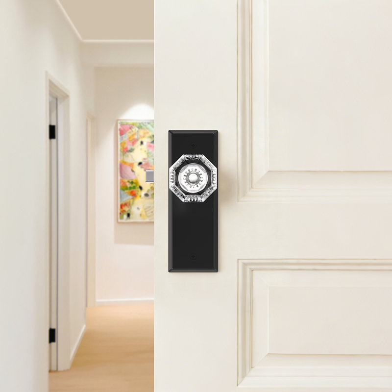 Bouton de porte de passage octogonal en cristal noir mat, Noir mat, Passage