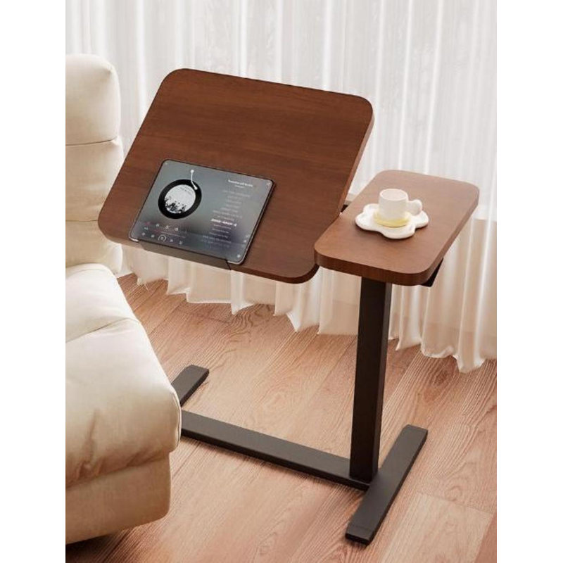 Bureau de chevet au-dessus du lit, support mobile pour ordinateur portable, table de lit inclinable avec roulettes, table de chevet à plateau réglable en hauteur pour canapé de lit pour ordinateur portable, noyer