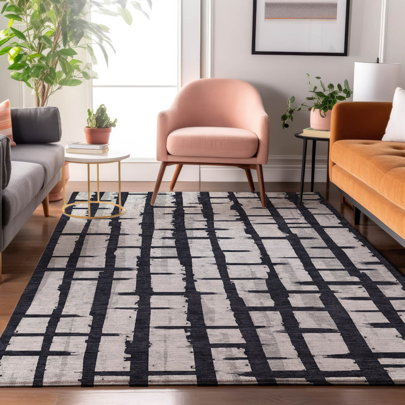 Tapis noir Prisco lavable à la machine de qualité supérieure, Rectangle 9 pi x 12 pi