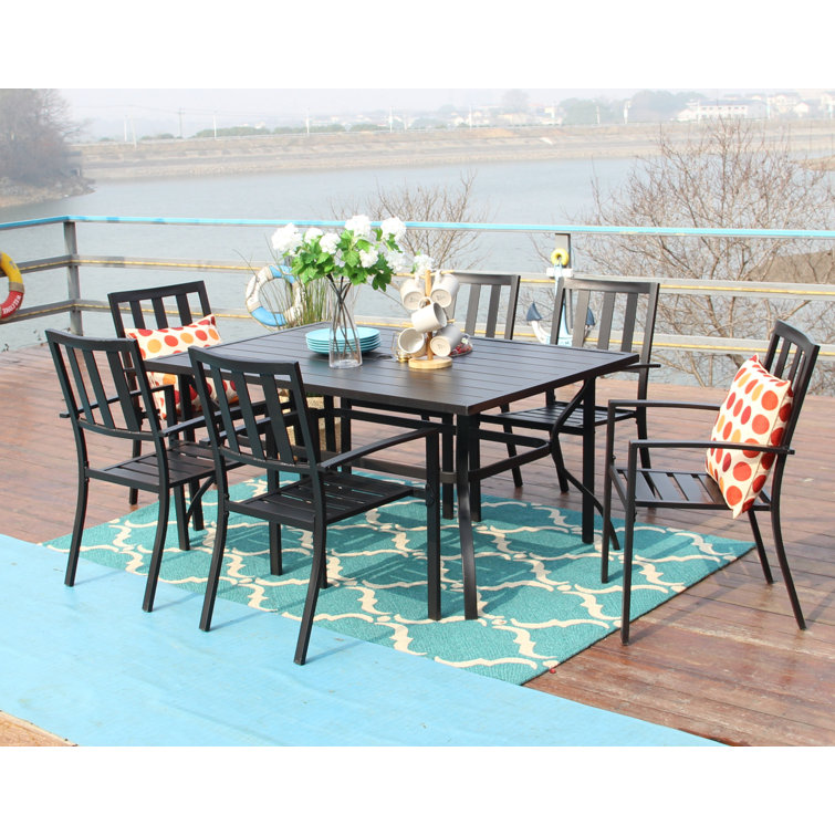 Alyah 6 - Person Metal Patio Dining Set with Rectangular Table
