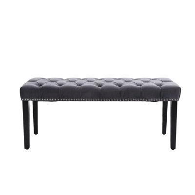 Heng Ming Upholstered Tufted Bench Ottoman in Dark Gray Velvet