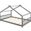 Lit de maison gris en bois de taille double - idéal pour le plaisir et le sommeil, avec structure de toit robuste, l 56,3 po de large, repose-pieds requis pour l'assemblage, grand lit de H 53,9 po
