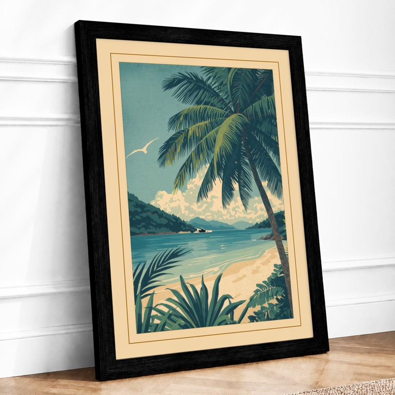 Tropical Beach Paradise Coastal - Framed Print, A2 - 59.4 x 42.0 cm, Black