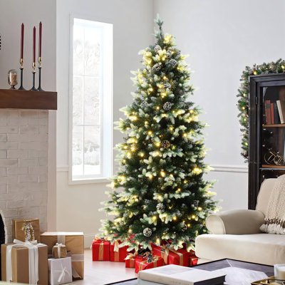 6Ft Pre-Lit Green Branches with Green & White Tips Artificial Christmas Tree