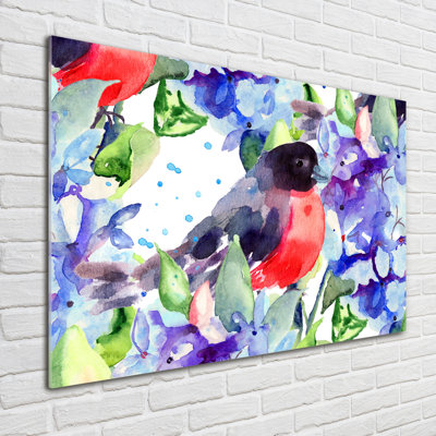 Bird And Flowers - No Frame Print on Glass