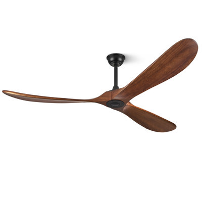 Latitude Run® 70" 3-Blade Solid Walnut Ceiling Fan Without Light– Remote, DC Motor, Indoor/Outdoor/Patio (Coastal/Farmhouse)