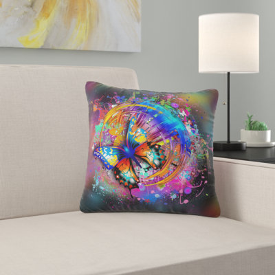 Butterfly over Abstract Background - Abstract Printed Pillow