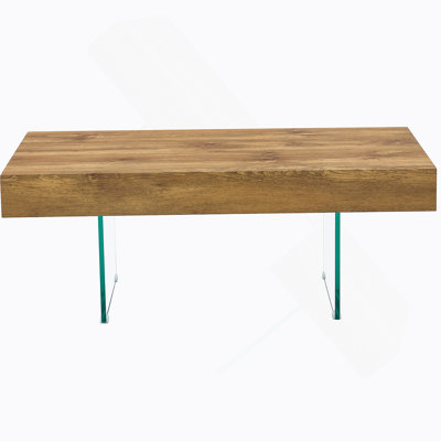 Table basse en panneau de fibres à densité moyenne Natural Style - 39,3 po x 21,6 po avec pieds en verre trempé.