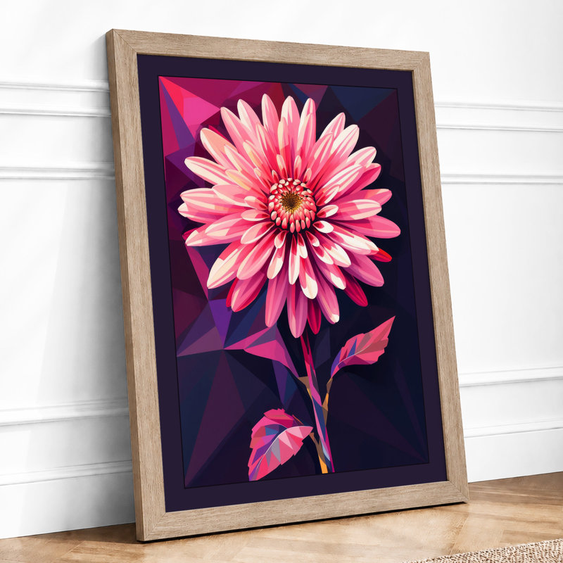 Pink Gerbera Geometric Botanical - Framed Print, A3 - 42.0 x 29.7 cm, Oak
