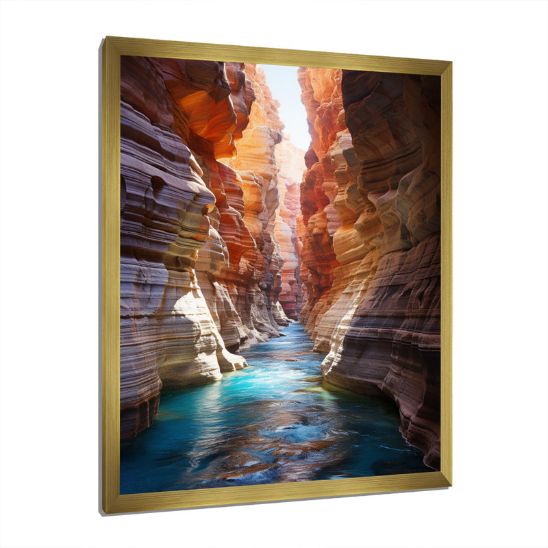Canyon antilope turquoise, gouttes - art mural Canyon, H 32 po x l 16 po x P 1 po, Cadre d'angle fermé noir