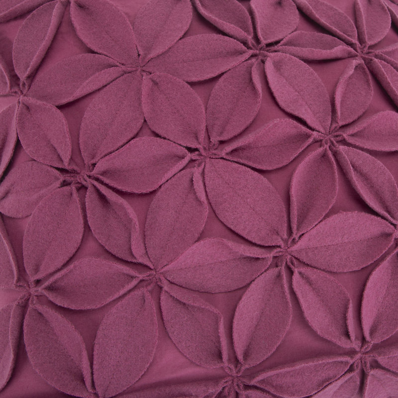 Magenta Wool Felt Petal Applique Square Pillow