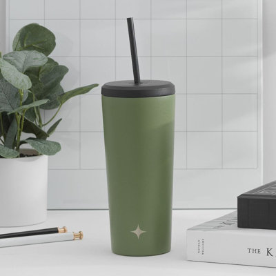 JoyJolt Vacuum Insulated Tumbler with Flip Lid and Straw 24oz