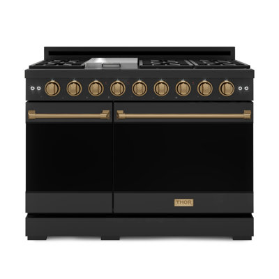 Gordon Ramsay by THOR Kitchen 48 Inch Professional Gas Range with Double Oven in Black/Bronze