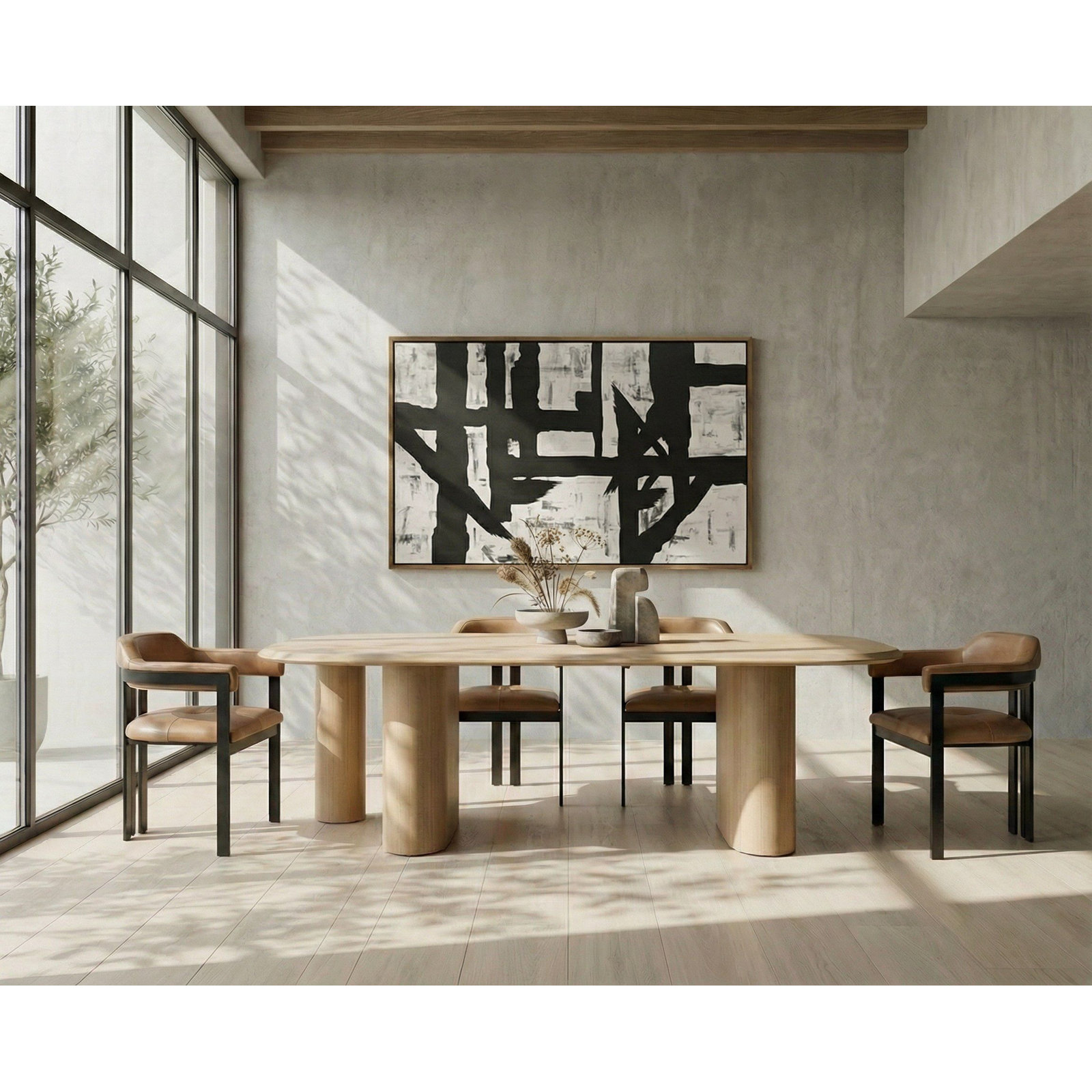 Elise 87'' Oval Dining Table, 30" H x 87" L x 39.4" W, Natural Ash