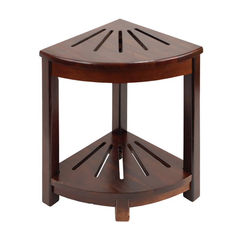 Banc de douche en bois massif à 2 niveaux NABYTOK, chaise de salle de bain 12 po x 12 po x 16,5 po avec rangement pour la douche, tabouret de coin pour la douche intérieure, assemblage requis (brun foncé, bois de nacre)