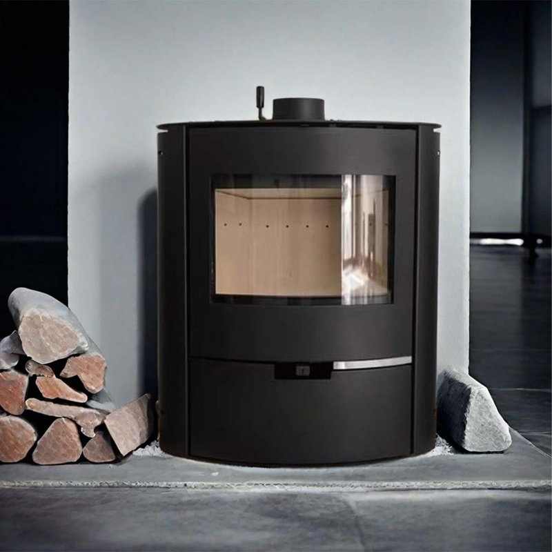 Oval domestic metal wood-burning fireplace