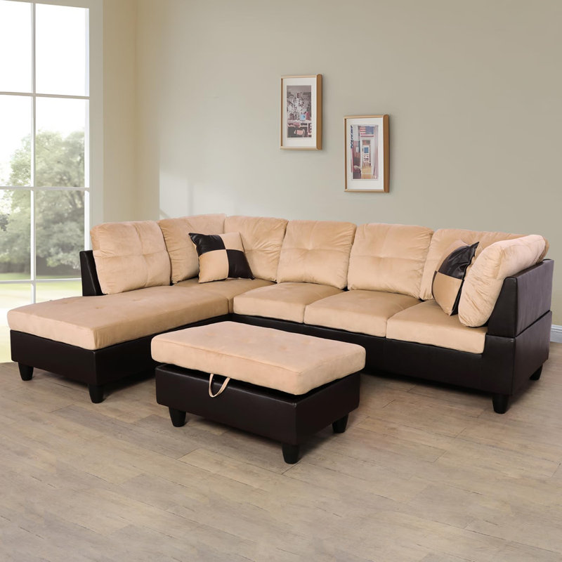 3-piece Lint Sectional Sofa, Left Hand Facing