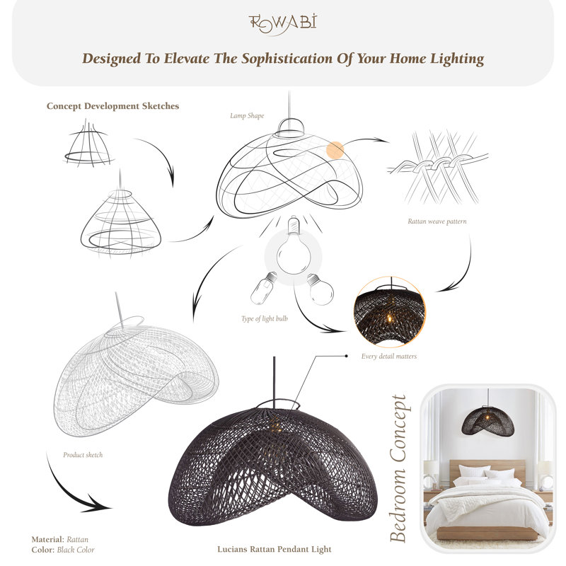 Luminaire suspendu en rotin Lucian, Cordon naturel de 48 po, 24"