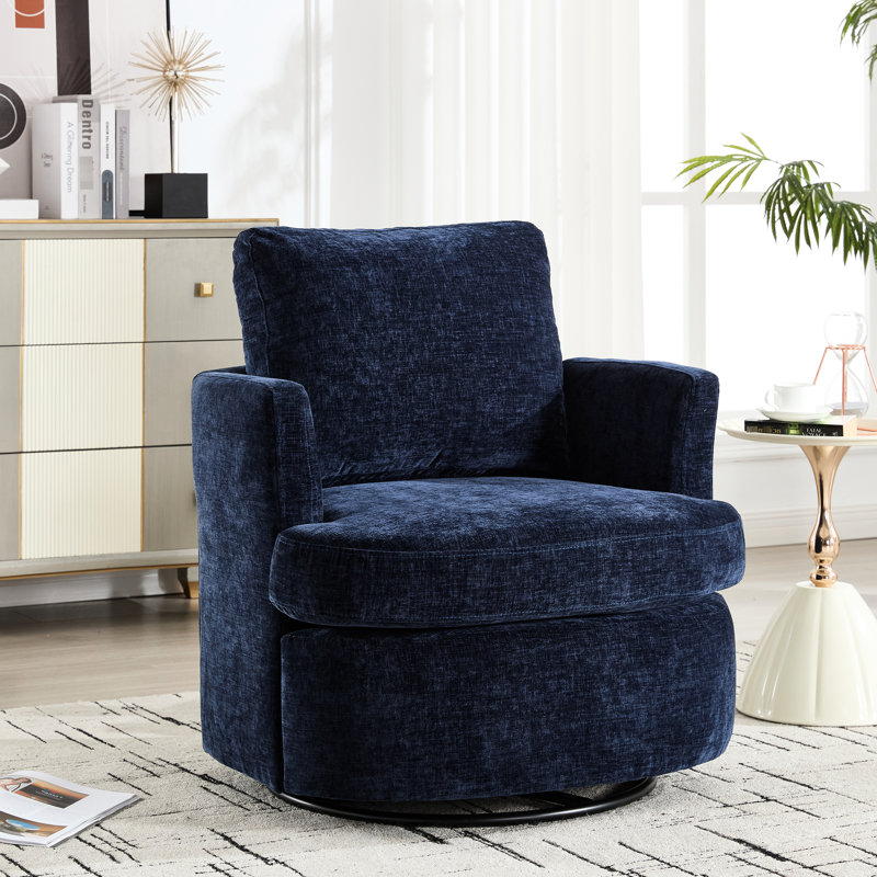Fauteuil pivotant bleu à 360 degrés, siège en tissu chenille, siège respirant, conception respirante, base, installation simple, parfait pour l'ambiance de bureau, dimensions de 31,66 po, 59,54 po