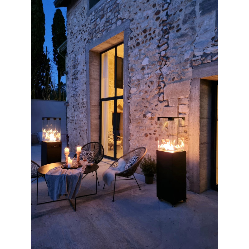 Black Propane Patio Heater with Glass Enclosure and Wheels