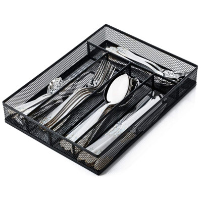 Silverware Drawer Organizer - 5 Compartments，Black