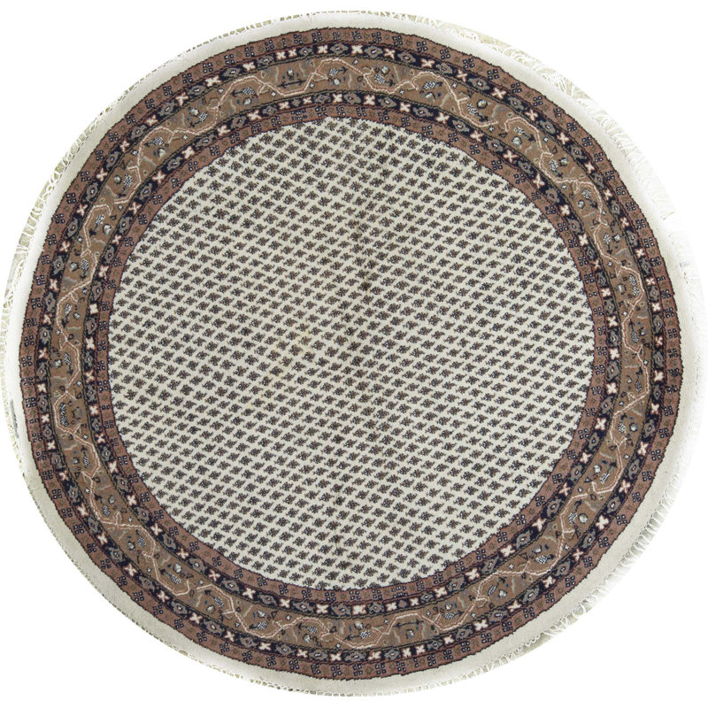 Hand-Knotted High-Quality Ivory and Beige Round Area Rug