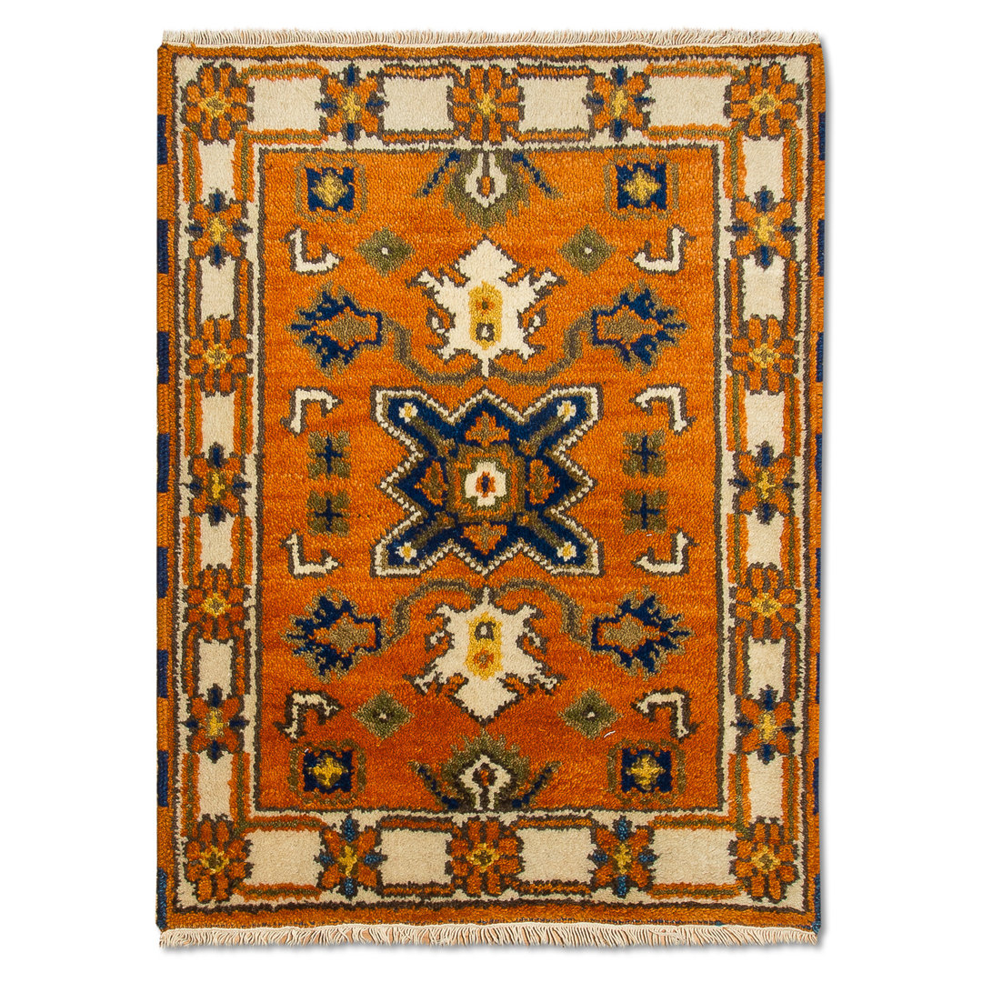 Greenman Hand Hooked Wool Orange Indoor/Outdoor Rug