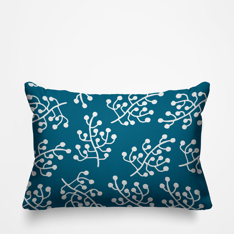 Coussin intérieur / extérieur Charis Wild Flower, 14 po x 20 po, Turquoise, Rectangulaire