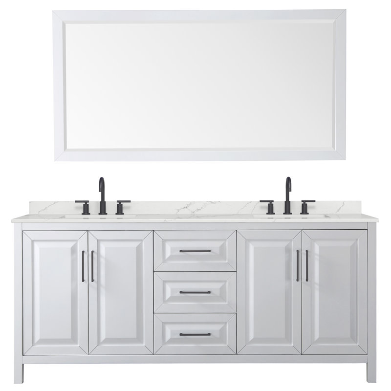 Daria 80'' W Vanity, White, Matte Black, Giotto Quartz