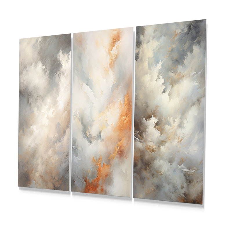 Mystic Gray Clouds Horizon - Clouds, ensemble de 3 reproductions d'art en métal, H 28 po x l 36 po
